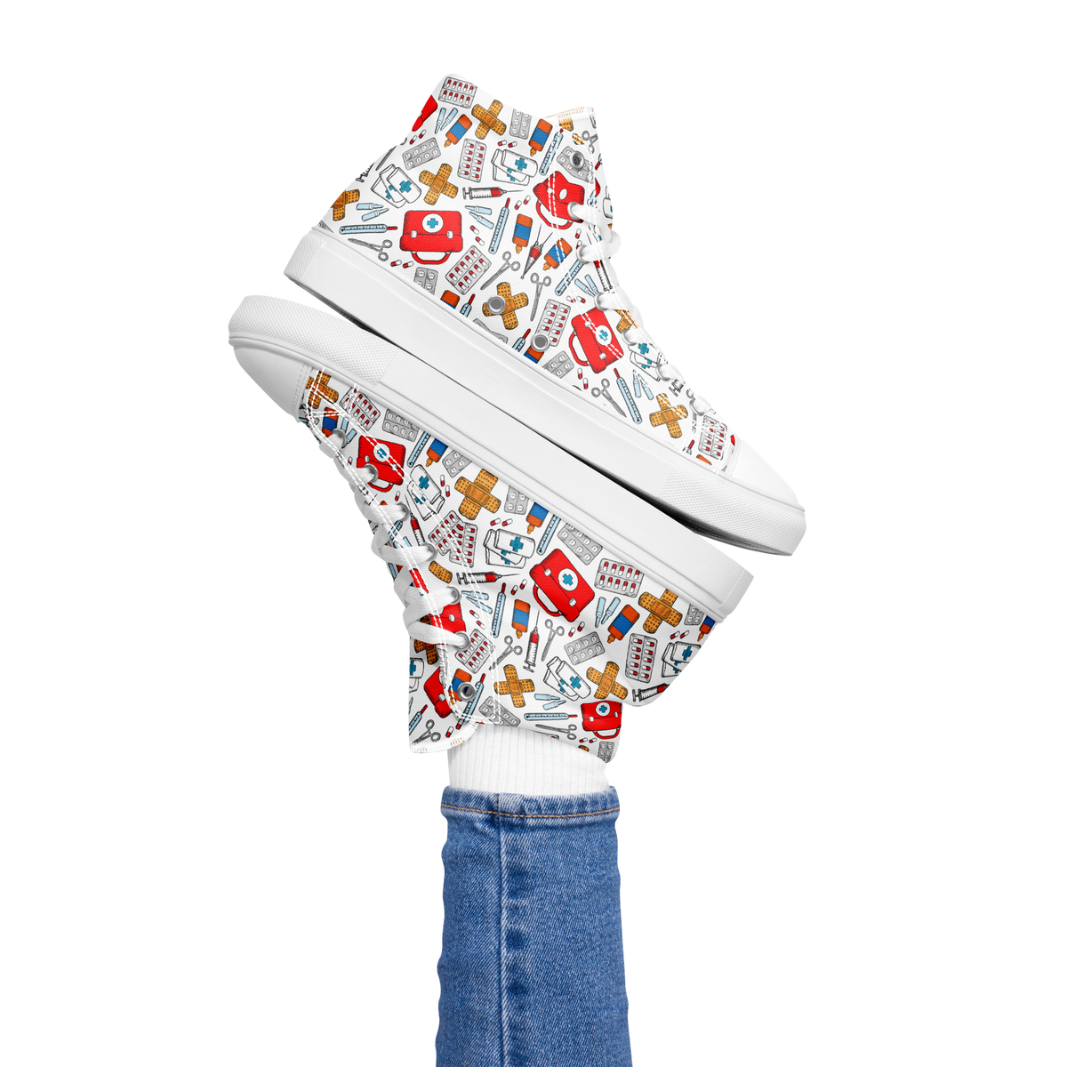 Women’s high top medical pattern canvas shoes