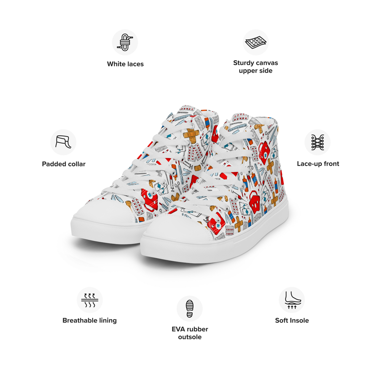 Women’s high top medical pattern canvas shoes